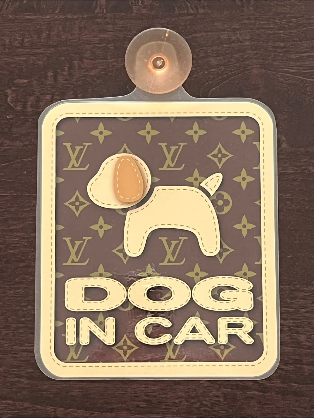 Luxury-Inspired Brown & Cream Dog In Car Laminated Suction Sign